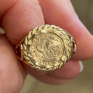 Sweet 14k Panda Bear Coin Ring Sz 6.5!